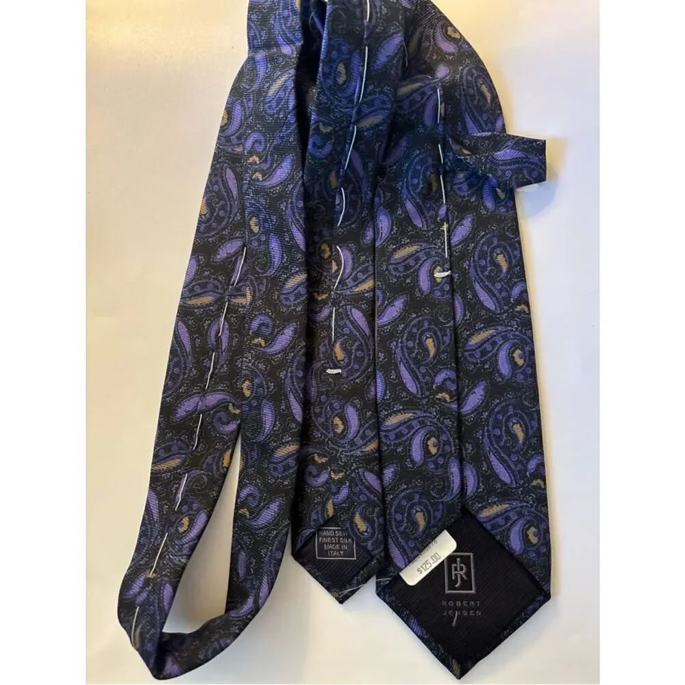 Néw No Tags Robert Jensen Elegant Purple Paisley Hand Sewn Finest Silk Tie